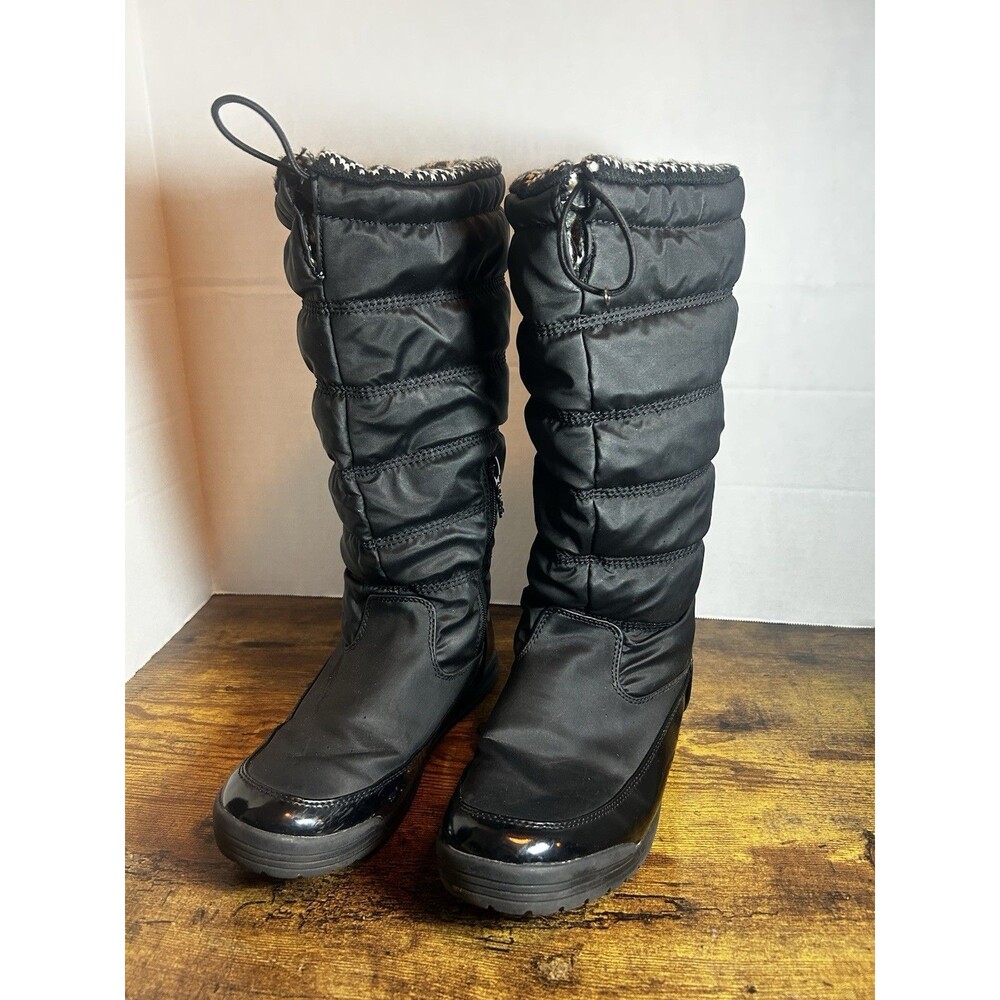 Totes Caroline 2 Women’s Size 10 M Black Quilted Tall Winter Snow Boots Faux Fur - Picture 2 of 12